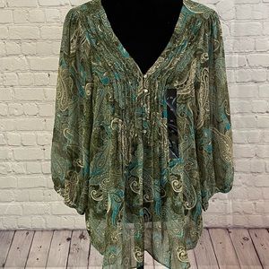 NWT Banana Republic Green Paisley Sheer Blouse XL